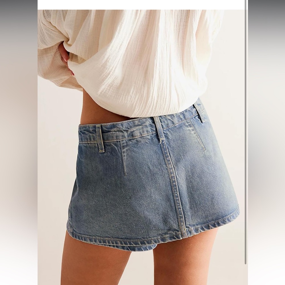 NWT Amazon- Denim Mini Skirt for Women Low Waisted Jean Micro Skort - Picture 3 of 4